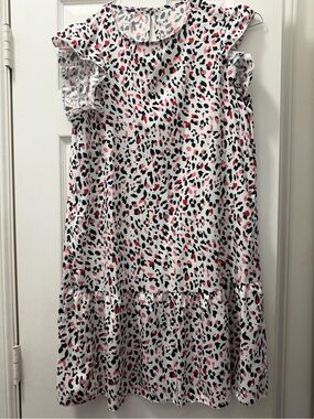 Women’s White Pink & Black Leopard Print Ruffle Dress